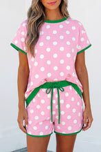 Load image into Gallery viewer, Sky Blue Polka Dot Contrast Edge Casual Short Set
