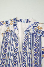 Load image into Gallery viewer, Blue Boho Floral Printed Split Neck Ruffled Sleeve Mini Dress
