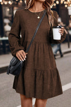 Load image into Gallery viewer, Dark Brown Lantern Sleeve Tiered Mini Dress
