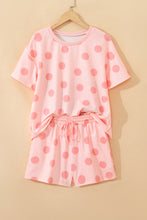 Load image into Gallery viewer, Black Polka Dot Print Loose Tee Drawstring Elastic Waist Short Set
