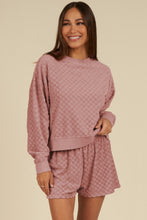 Load image into Gallery viewer, Blossom Checkered Textured Long Sleeve Top and Shorts Set
