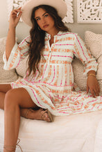 Load image into Gallery viewer, Orange Bohemian Printed Bracelet Sleeve Slit Neck Ruffled Loose Dress
