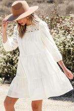 Load image into Gallery viewer, White Floral Lace Patchwork Bracelet Sleeve Tiered Mini Dress
