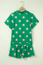 Load image into Gallery viewer, Beige Polka Dot Print V Neck Tee Short Set
