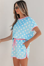 Load image into Gallery viewer, Sky Blue Polka Dot Contrast Edge Casual Short Set

