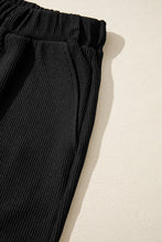 Load image into Gallery viewer, Black Ribbed Texture Baggy Drop Shoulder Pullover and Shorts Set
