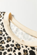 Load image into Gallery viewer, Brown Leopard Print Contrast Trim Long Sleeve Pullover Drawstring Shorts 2pcs Outfit
