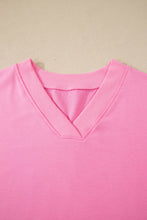 Load image into Gallery viewer, Sachet Pink V Neck Short Sleeve Top Drawstring Shorts 2pcs Set
