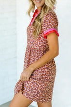 Load image into Gallery viewer, Khaki Leopard High Waist Ruffled Colorblock Trim Short Dress
