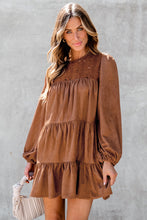 Load image into Gallery viewer, Chestnut Floral Lace Crochet Tiered Ruffled Mini Dress

