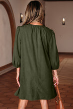 Load image into Gallery viewer, Moss Green Bracelet Sleeve Split Neck Scallop Detail Pleated Corduroy Mini Dress
