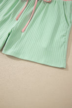 Load image into Gallery viewer, Clearly Aqua Soft Ribbed Color Block Trim Casual Short Set
