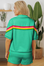 Load image into Gallery viewer, Sea Green Rainbow Colorblock Collared Short Sleeve Top 2 Piece Shorts Set
