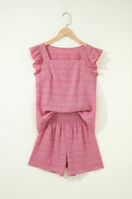 Load image into Gallery viewer, Black Textured Square Neck Top and Shirred High Waist Shorts Set
