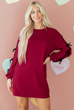 Load image into Gallery viewer, Racing Red Contrast Striped Bow Detail Drop Shoulder Sweatshirt Dress with Pockets
