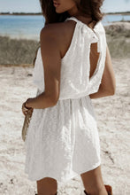 Load image into Gallery viewer, White Lace Sleeveless Knot Hollow Out Back Tied Waist Mini Dress
