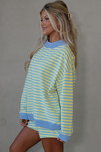 Load image into Gallery viewer, Pink Stripe Color Block Detail Long Sleeve Pullover Elastic Waist Pull On Shorts 2pcs Set
