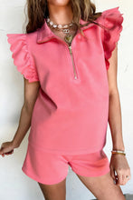 Load image into Gallery viewer, Coral Paradise Half Zipped Ruffled Short Set
