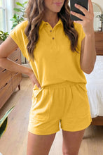 Load image into Gallery viewer, Banana Cream Loose Polo Tee Elastic Waist 2pcs Short Set
