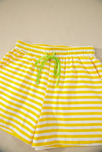 Load image into Gallery viewer, Pink Stripe Contrast Neck Loose Tee and Drawstring Shorts Set
