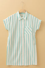 Load image into Gallery viewer, Mint Green St Patricks Striped Wide Short Sleeve Shift Mini Shirt Dress
