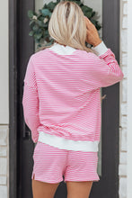 Load image into Gallery viewer, Pink Stripe Oversize Mock Neck Sweatshirt and Shorts Set
