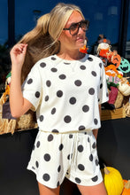 Load image into Gallery viewer, Black Polka Dot Print Loose Tee Drawstring Elastic Waist Short Set
