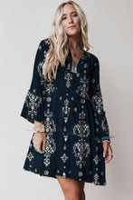 Load image into Gallery viewer, Blue Boho Floral Print Lettuce Trim 3/4 Sleeve Mini Dress
