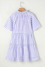 Load image into Gallery viewer, Lavendula Plaid Ruffle Wide Short Sleeve Babydoll Mini Dress
