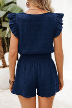 Load image into Gallery viewer, Black Textured Square Neck Top and Shirred High Waist Shorts Set

