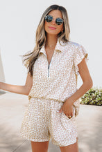 Load image into Gallery viewer, Beige Leopard Zip Polo Top 2pcs Short Set
