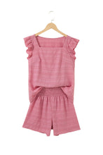 Load image into Gallery viewer, Black Textured Square Neck Top and Shirred High Waist Shorts Set
