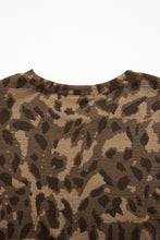 Load image into Gallery viewer, Brown Loose Contrast Striped Accent Leopard T Shirt Mini Dress with Pockets
