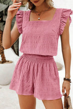 Load image into Gallery viewer, Black Textured Square Neck Top and Shirred High Waist Shorts Set
