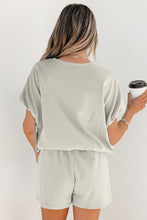 Load image into Gallery viewer, Light Blue Solid Color Puffy Loose Top Drawstring Shorts 2pcs Outfit
