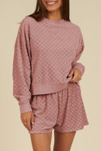 Load image into Gallery viewer, Blossom Checkered Textured Long Sleeve Top and Shorts Set
