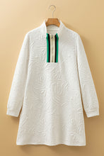 Load image into Gallery viewer, White Jacquard Textured Quarter Zipper Shift Mini Dress
