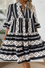 Load image into Gallery viewer, Black Geometric Print V Neck Ruffled Dress
