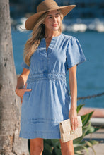Load image into Gallery viewer, Myosotis Elastic Waist Short Sleeve Denim Mini Dress
