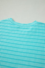 Load image into Gallery viewer, Green Stripe Raised Rib Loose Tee Drawstring Elastic Waist 2pcs Short Set
