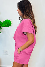 Load image into Gallery viewer, Strawberry Pink 2pcs Solid Textured Drawstring Shorts Set
