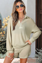 Load image into Gallery viewer, Parchment Textured Buttoned Long Sleeve Top 2 Piece Shorts Set
