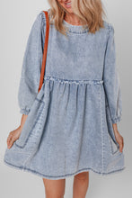 Load image into Gallery viewer, Beau Blue Light Wash High Waist Loose Fit Denim Mini Dress
