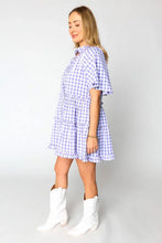 Load image into Gallery viewer, Lavendula Plaid Ruffle Wide Short Sleeve Babydoll Mini Dress
