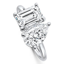 Load image into Gallery viewer, AGI Certified 3.50 CTW Toi Et Moi Lab Grown Diamond Ring in Pear &amp; Emerald Cut 14K White Gold
