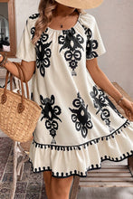 Load image into Gallery viewer, Apricot Western Print Ruffled Short Sleeve Loose Dress
