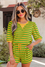 Load image into Gallery viewer, Pink Stripe Puff Short Sleeve T Shirt Matching Shorts Set
