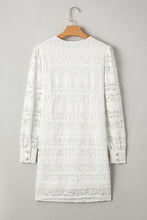 Load image into Gallery viewer, White Lace Crochet Round Neck Puff Sleeve Shift Mini Dress
