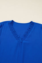 Load image into Gallery viewer, Sky Blue Frilled V Neck Bracelet Sleeve Shift Mini Dress
