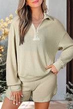 Load image into Gallery viewer, Parchment Textured Buttoned Long Sleeve Top 2 Piece Shorts Set
